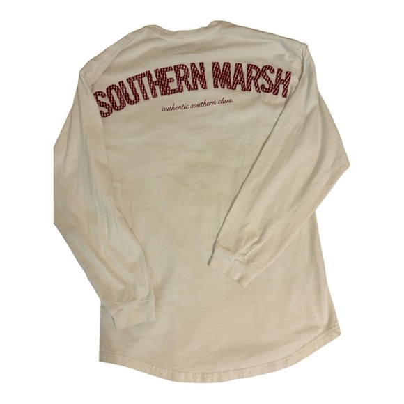 Southern Marsh Cream Long Sleeve Tee with Red Pocket - Picture 2 of 5